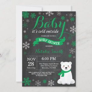 Baby It's Cold Outside Isbjörn Grön Bebis Shower Inbjudningar