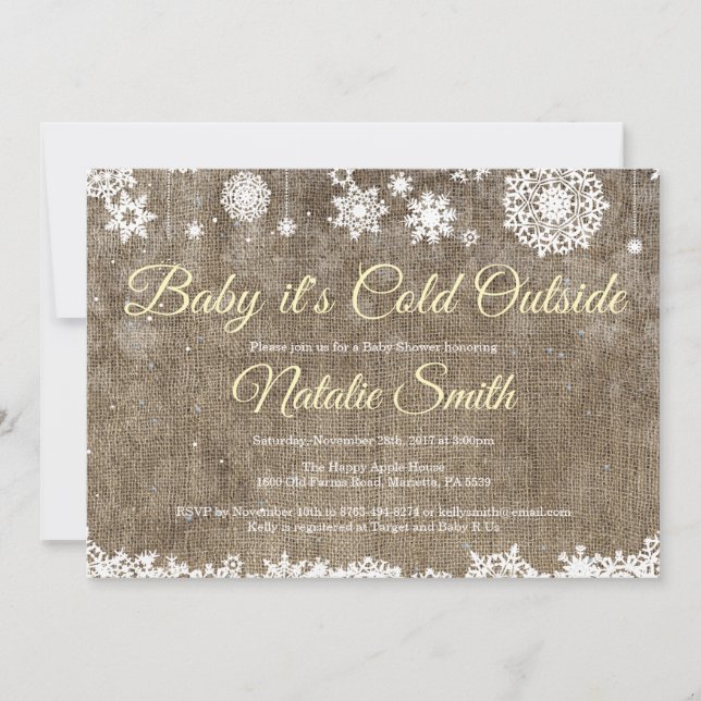 Baby It's Cold Outside Jute Vinter Bebis Shower Inbjudningar (Framsida)