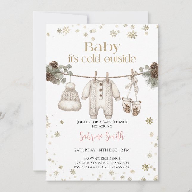 Baby it's cold outside könsneutral Baby Shower  Inbjudningar (Framsida)