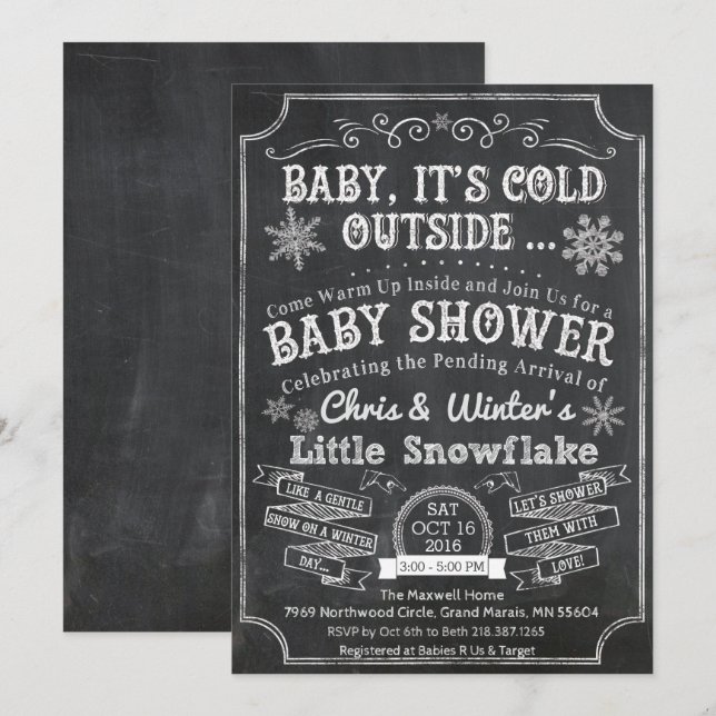 Baby It's Cold Outside Krita Baby Shower Inbjudan (Fram/baksida)