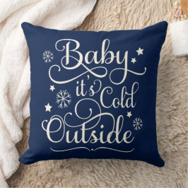 Baby It's Cold Outside Marinblå Skrift Jul Kudde