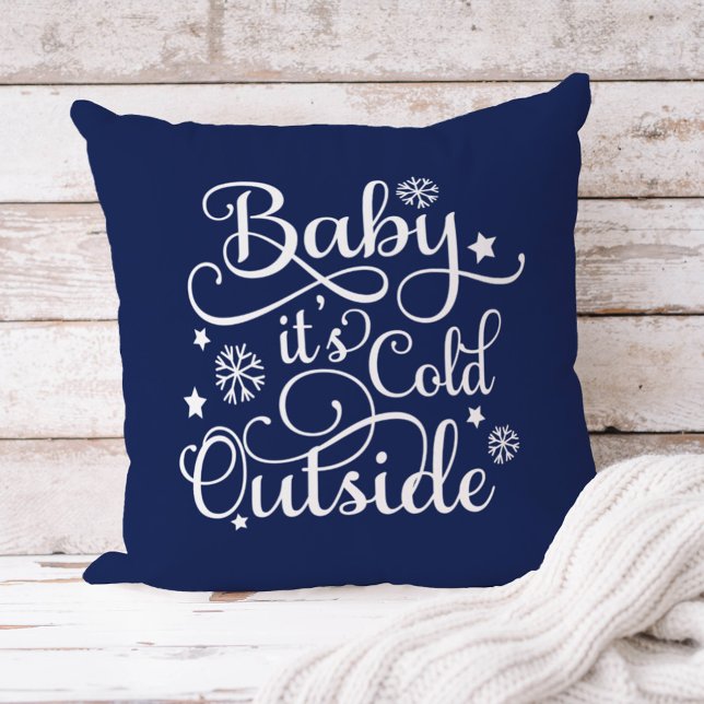 Baby It's Cold Outside Marinblå Skript Jul Kudde (Skapare uppladdad)