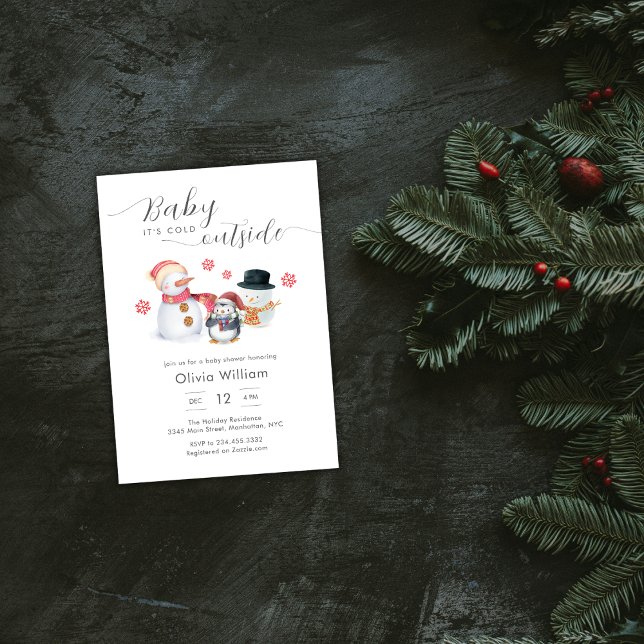 Baby It's Cold Outside Penguin Snowman Baby Shower Inbjudningar (Baby It's Cold Outside Penguin Snowman Baby Shower Invitation)