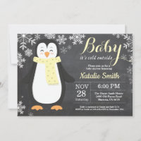 Baby it's Cold Outside Pingvin Gul Baby Shower