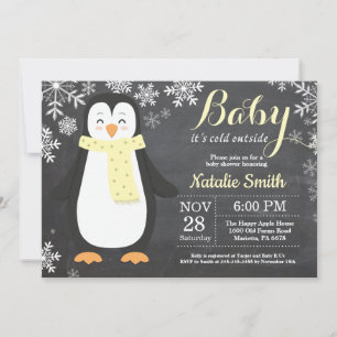 Baby it's Cold Outside Pingvin Gul Baby Shower Inbjudningar