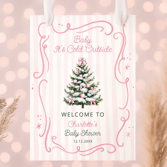 Baby It's Cold Outside Pink Baby Shower Welcome Poster (Skapare uppladdad)