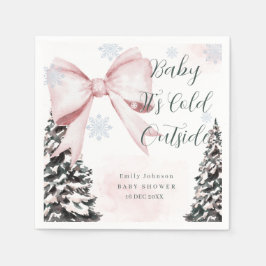 Baby It's Cold Outside Pink Bow Baby Shower Pappersservett
