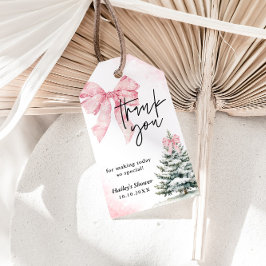 Baby Its Cold Outside Pink Bow Winter Baby Shower Presentetikett