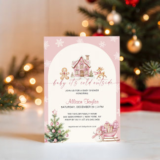 Baby It's Cold Outside Pink Girl Baby Shower Inbjudningar