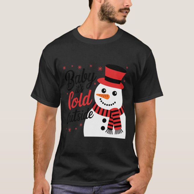 Baby It's Cold Outside Retro Christmas Long Sleeve T Shirt (Framsida)