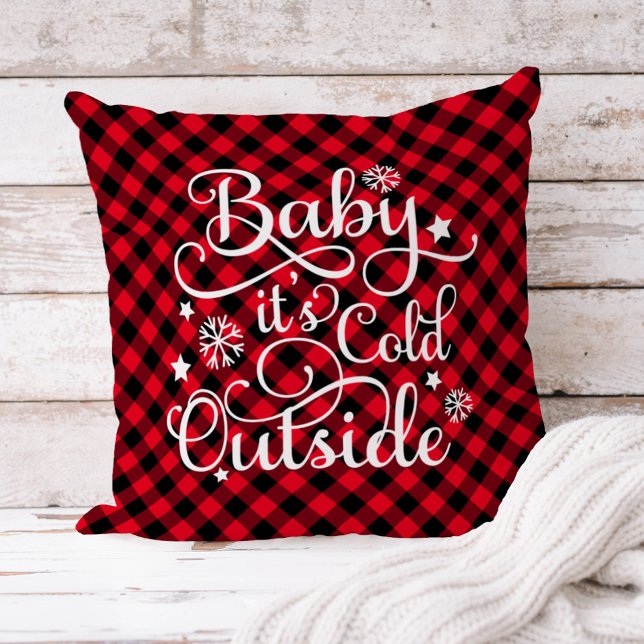 Baby It's Cold Outside Röd Randig Jul Kudde (Skapare uppladdad)