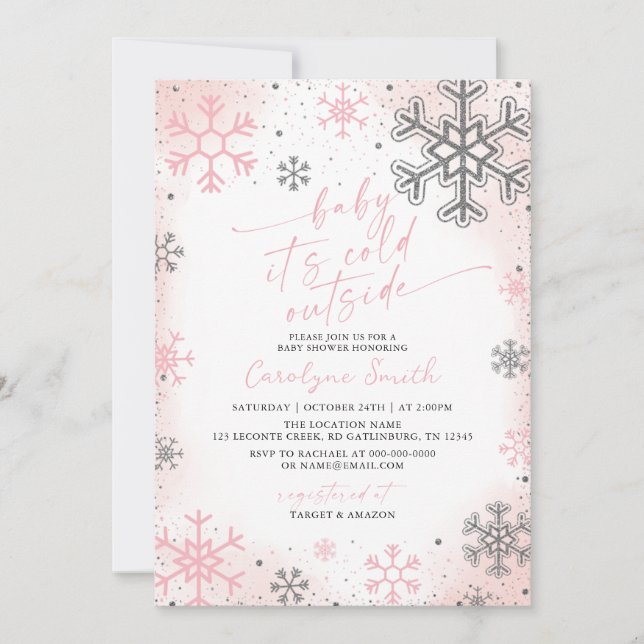 Baby It's Cold Outside Rosa Baby Shower Inbjudan (Framsida)