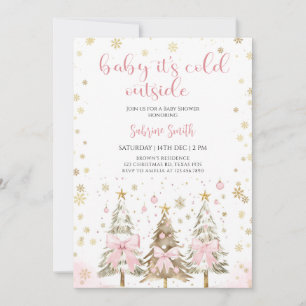 Baby it's Cold Outside Rosa Babyfest Inbjudningar