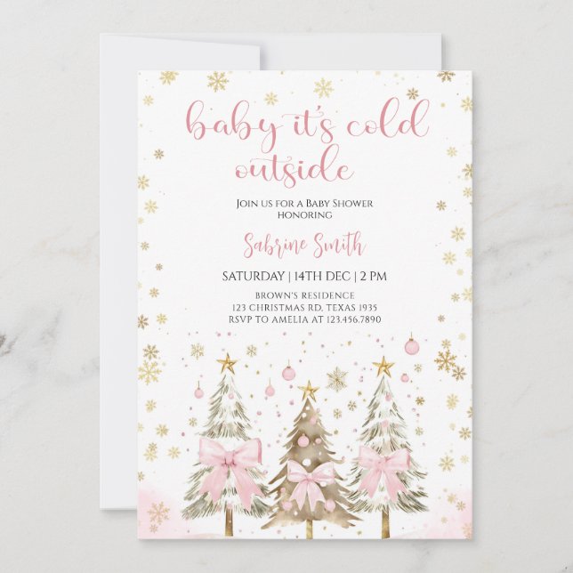  Baby it's Cold Outside Rosa Babyfest  Inbjudningar (Framsida)
