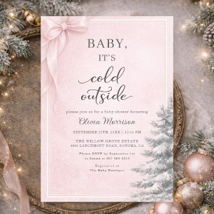 Baby It's Cold Outside Rosa Båge Babyfirande Inbjudningar