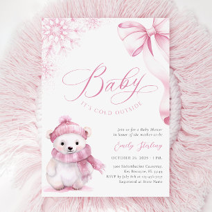 Baby It's Cold Outside Rosa Björn Bebis Shower Inbjudningar