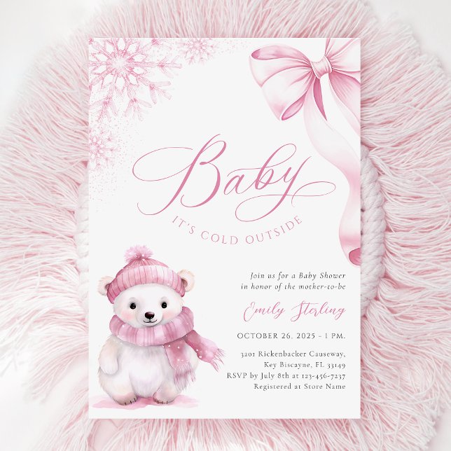 Baby It's Cold Outside Rosa Björn Bebis Shower Inbjudningar (Skapare uppladdad)
