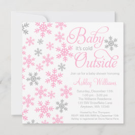 Baby It's Cold Outside Rosa Grå Bebis Shower Inbjudningar