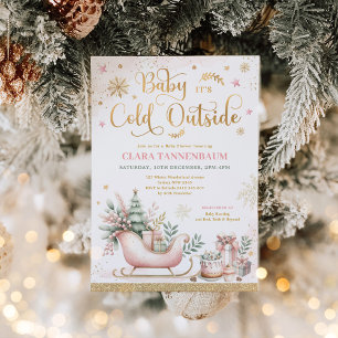 Baby It's Cold Outside Rosa Jul Baby Shower Inbjudningar