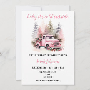Baby it's cold outside rosa lastbil baby shower inbjudningar