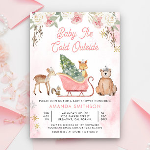 Baby It's Cold Outside Rosa släde Baby Shower Inbjudningar