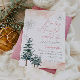Baby It's Cold Outside Rosa Vinter Baby Shower Inbjudningar