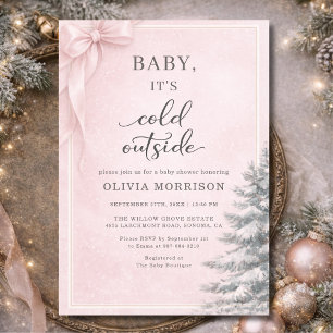 Baby It's Cold Outside Rosabrunt Bow Babyfirande Inbjudningar