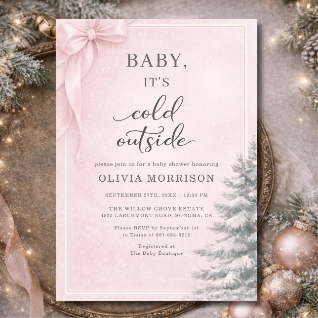 Baby It's Cold Outside Rosabrunt Bow Babyfirande Inbjudningar (Skapare uppladdad)