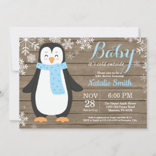 Baby it's Cold Outside Rustik Pingvin Bebis Shower Inbjudningar