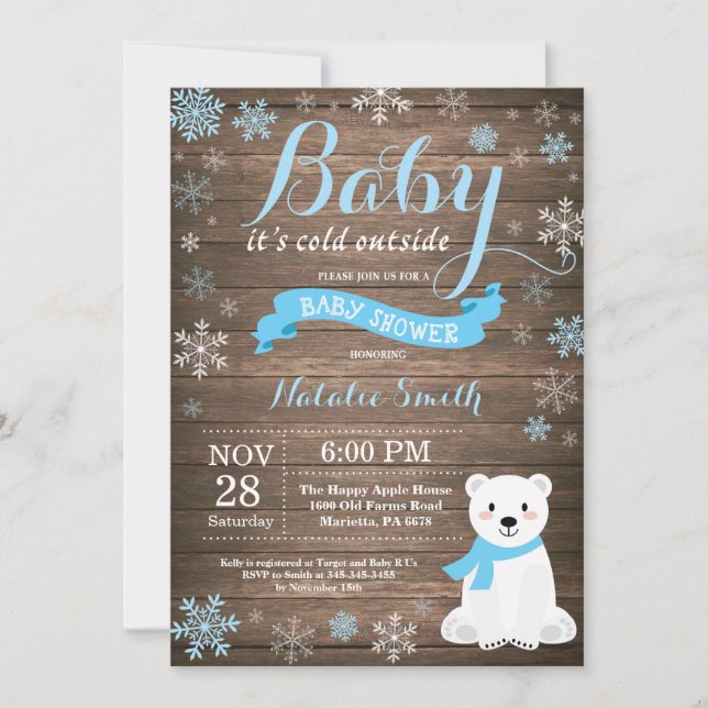 Baby It's Cold Outside Rustik Vinter Baby Shower Inbjudningar (Framsida)
