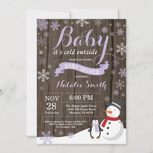 Baby It's Cold Outside Rustik Vinter Baby Shower Inbjudningar (Framsida)
