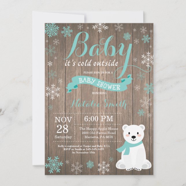 Baby It's Cold Outside Rustik Vinter Baby Shower Inbjudningar (Framsida)