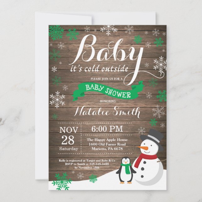 Baby It's Cold Outside Rustik Vinter Bebis Shower Inbjudningar (Framsida)