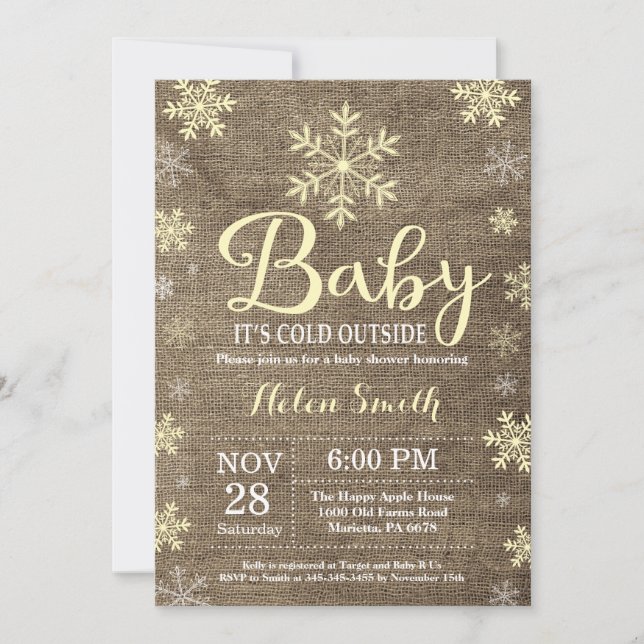 Baby It's Cold Outside Rustik Vinter Bebis Shower Inbjudningar (Framsida)