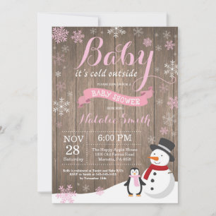 Baby It's Cold Outside Rustik Vinter Bebis Shower Inbjudningar