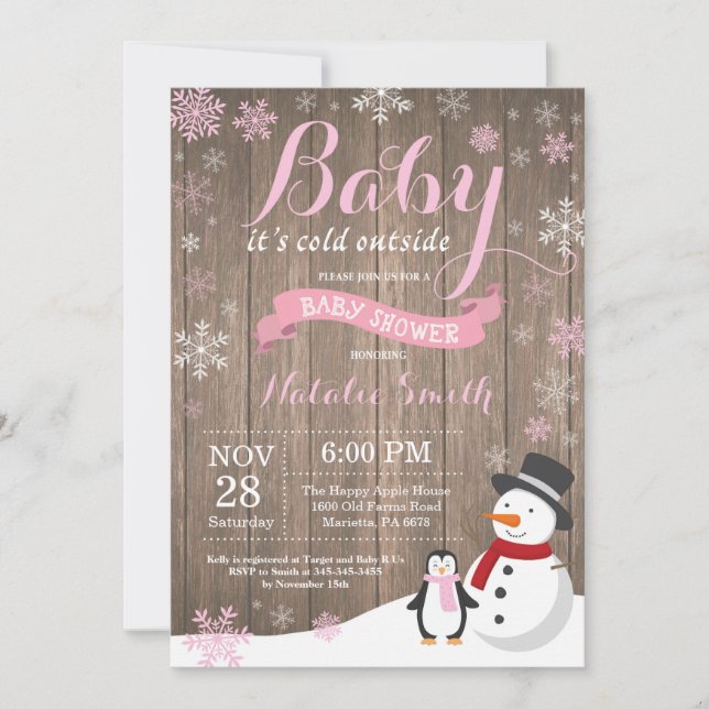 Baby It's Cold Outside Rustik Vinter Bebis Shower Inbjudningar (Framsida)