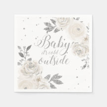 Baby it's Cold Outside Silver Glitter Floral Näsdu