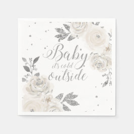 Baby it's Cold Outside Silver Glitter Floral Näsdu Pappersservett