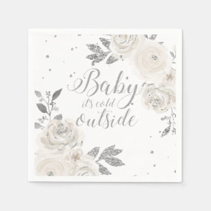 Baby it's Cold Outside Silver Glitter Floral Näsdu Pappersservett