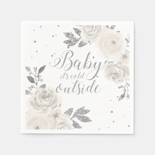 Baby it's Cold Outside Silver Glitter Floral Näsdu Pappersservett (Framsidan)