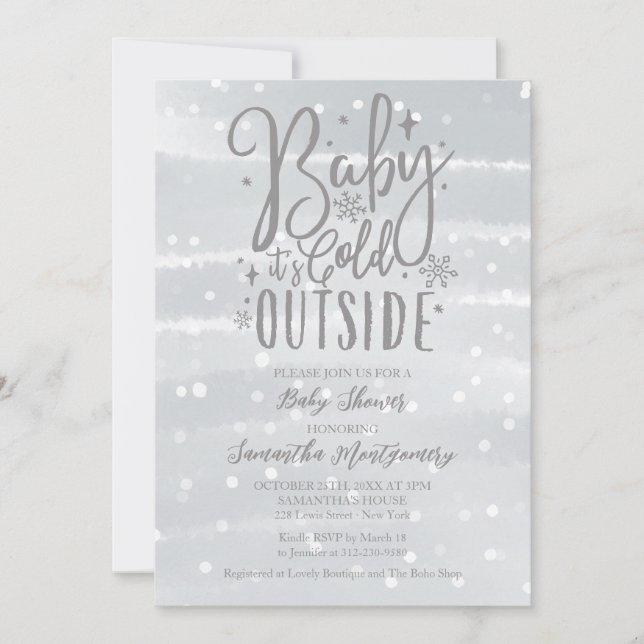 Baby It's Cold Outside Silver Gray Babyfirande Inbjudningar (Framsida)