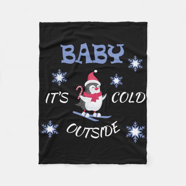 Baby Its Cold Outside Skiing Penguin T Shirt  Fleecefilt (Framsidan)