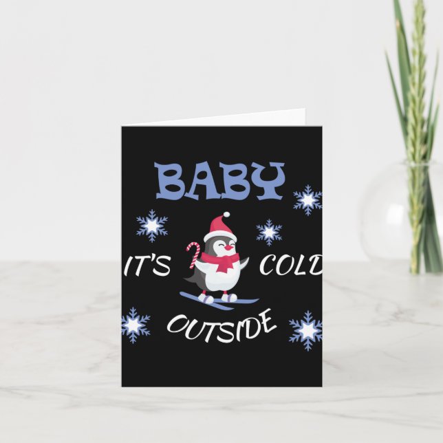 Baby Its Cold Outside Skiing Penguin T Shirt  Kort (Framsida)