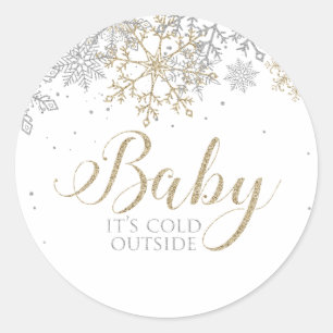 Baby It's Cold Outside Snöflinga Babyshower Runt Klistermärke