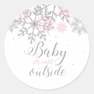 Baby It's Cold Outside Snöflinga Bebis Shower Runt Klistermärke