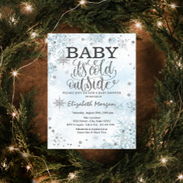 Baby It's Cold Outside Snöflingor Bebis Shower Inbjudningar