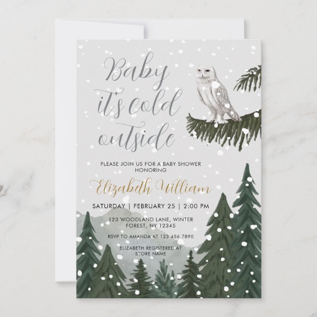 Baby It's Cold Outside Snöig uggla baby shower Inbjudningar (Framsida)