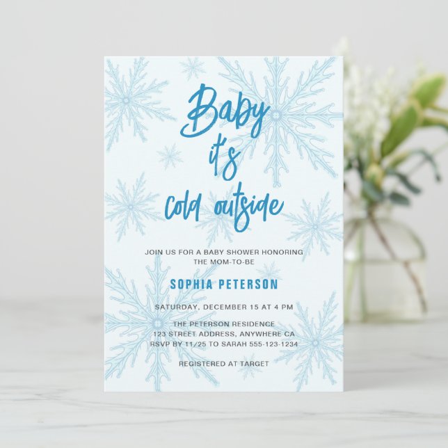 Baby Its Cold Outside Snowflakes Boy Baby Shower Inbjudningar (Stående Fram)
