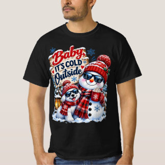 Baby It's Cold Outside – Söt Snorman och Hund Vint T Shirt