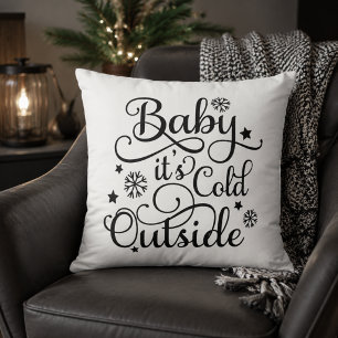 Baby It's Cold Outside Svart Skrift Vit Högtid Kudde